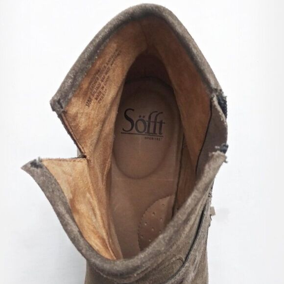 Söfft ALLENE Suede Moto Bootie Studs Buckles Side Zip Western Cowboy Boots Taupe - Picture 9 of 16